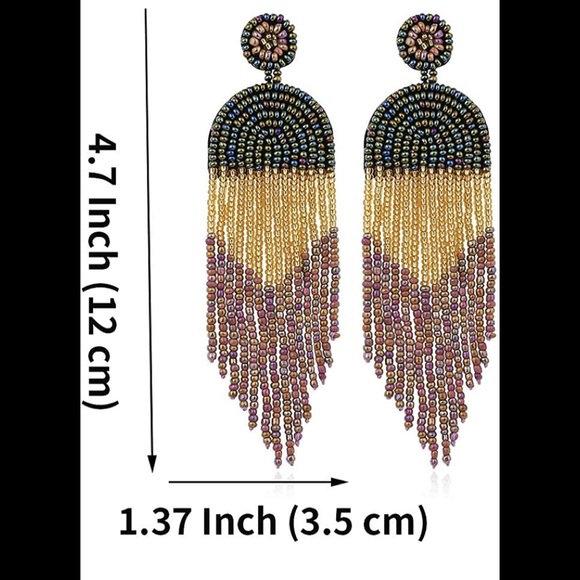 Long Beaded Tassel Earrings - Picture 3 of 4